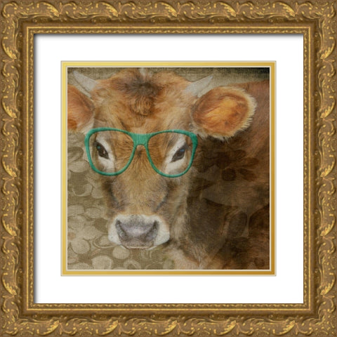 Styley Cow Gold Ornate Wood Framed Art Print with Double Matting by Phillip, Jamie