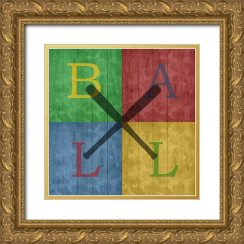 Baseball 4 Gold Ornate Wood Framed Art Print with Double Matting by Phillip, Jamie