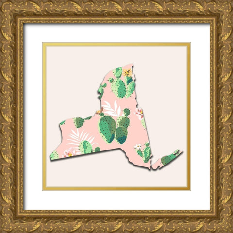 New York Map Gold Ornate Wood Framed Art Print with Double Matting by Phillip, Jamie