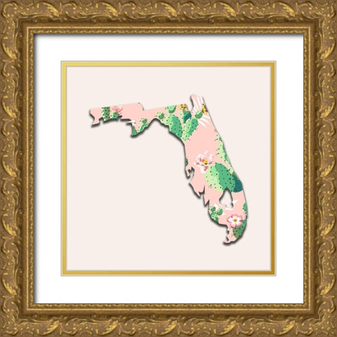 Florida Map Gold Ornate Wood Framed Art Print with Double Matting by Phillip, Jamie