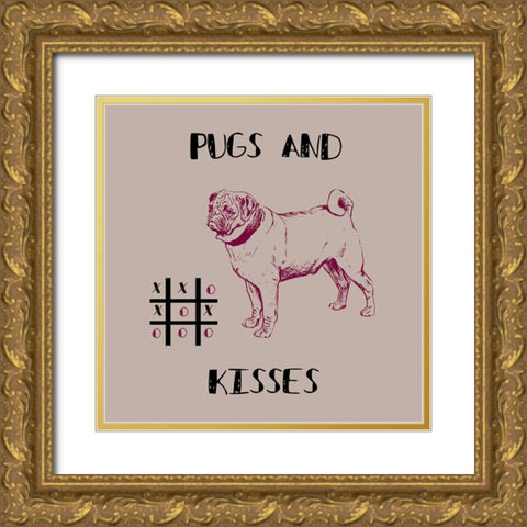 Pugs And Kisses Gold Ornate Wood Framed Art Print with Double Matting by Phillip, Jamie