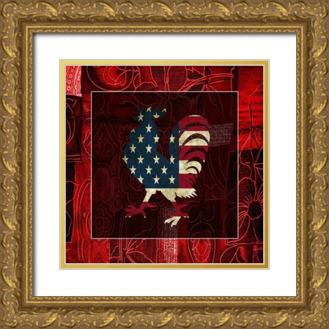 American Rooster Gold Ornate Wood Framed Art Print with Double Matting by Phillip, Jamie