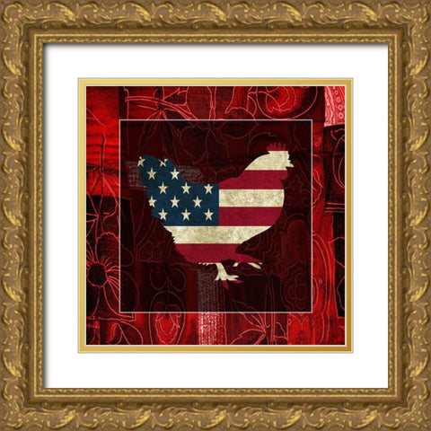 American Rooster 2 Gold Ornate Wood Framed Art Print with Double Matting by Phillip, Jamie