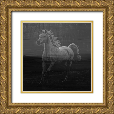 Misty Horse Gold Ornate Wood Framed Art Print with Double Matting by