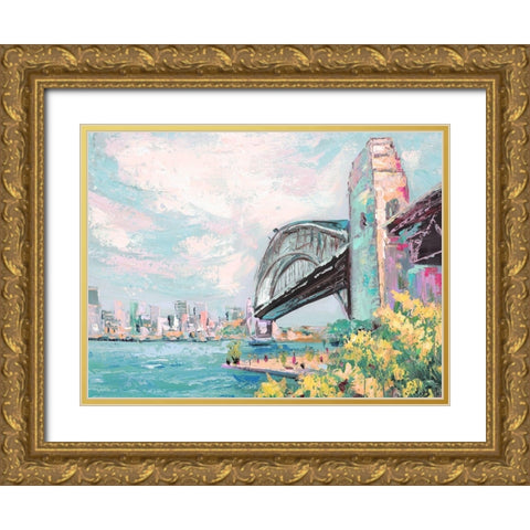 Harbour Bridge Gold Ornate Wood Framed Art Print with Double Matting by Urban Road