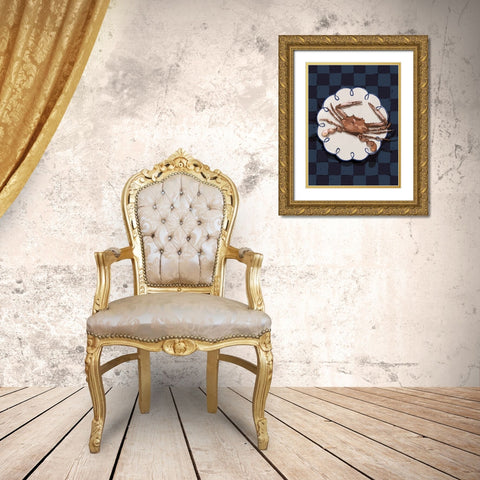 Crustacean Deep Blue Gold Ornate Wood Framed Art Print with Double Matting by Urban Road