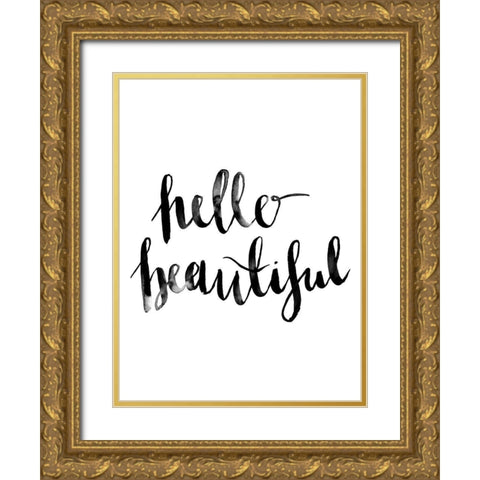 Hello Beautiful Script Poster Gold Ornate Wood Framed Art Print with Double Matting by Urban Road