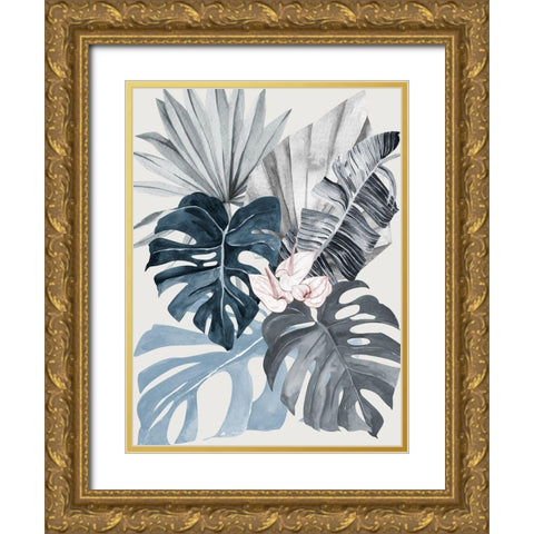 Tropical Leaves Blue I Poster Gold Ornate Wood Framed Art Print with Double Matting by Urban Road