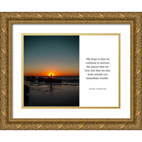 Annie Leibovitz Quote: Continue to Nurture Gold Ornate Wood Framed Art Print with Double Matting by ArtsyQuotes