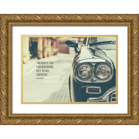 Pablo Picasso Quote: Action Gold Ornate Wood Framed Art Print with Double Matting by ArtsyQuotes