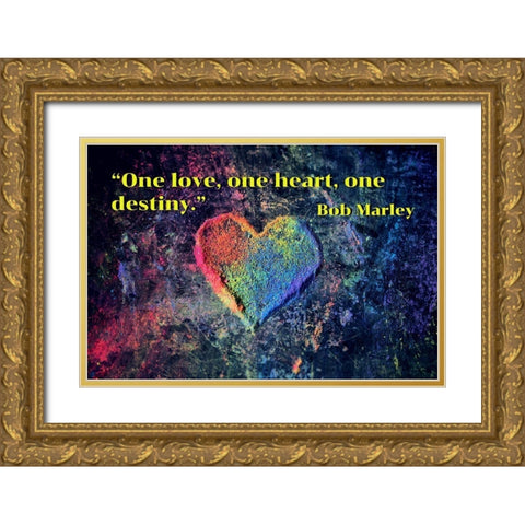 Bob Marley Quote: One Love Gold Ornate Wood Framed Art Print with Double Matting by ArtsyQuotes