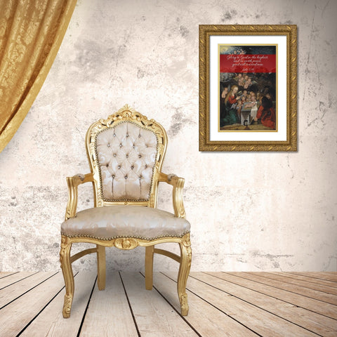 Bible Verse Quote Luke 2:14, Lucas Cranach the Elder - Nativity Gold Ornate Wood Framed Art Print with Double Matting by ArtsyQuotes