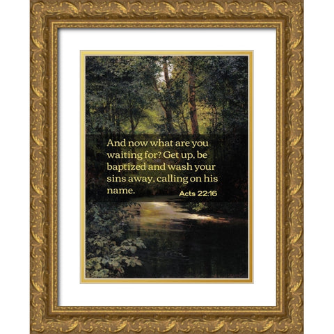 Bible Verse Quote Acts 22:16, Grigoriy Myasoyedov - Creek in the Forest Gold Ornate Wood Framed Art Print with Double Matting by ArtsyQuotes