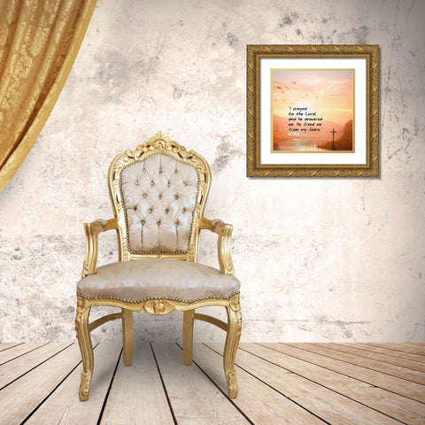 Bible Verse Quote Psalm 34:4 Gold Ornate Wood Framed Art Print with Double Matting by ArtsyQuotes