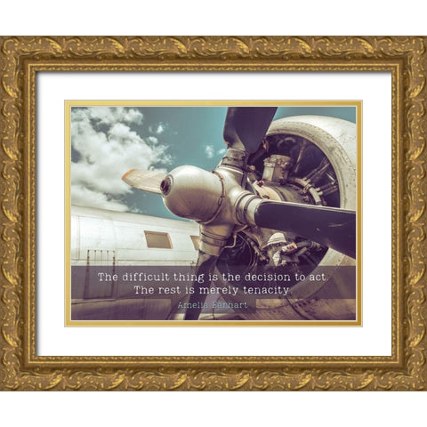 Amelia Earhart Quote: Decision to Act Gold Ornate Wood Framed Art Print with Double Matting by ArtsyQuotes