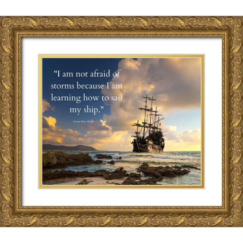Louisa May Alcott Quote: Sail My Ship Gold Ornate Wood Framed Art Print with Double Matting by ArtsyQuotes