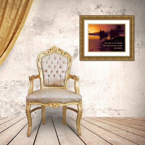 Dennis Brown Quote: No Man Stands Alone Gold Ornate Wood Framed Art Print with Double Matting by ArtsyQuotes