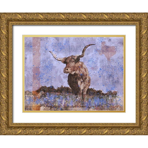 Long Horn Purple Gold Ornate Wood Framed Art Print with Double Matting by Wiley, Marta