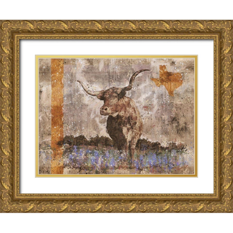Long Horn Gold Leaf Gold Ornate Wood Framed Art Print with Double Matting by Wiley, Marta