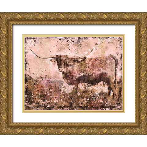 Long Horn ocher tint Gold Ornate Wood Framed Art Print with Double Matting by Wiley, Marta