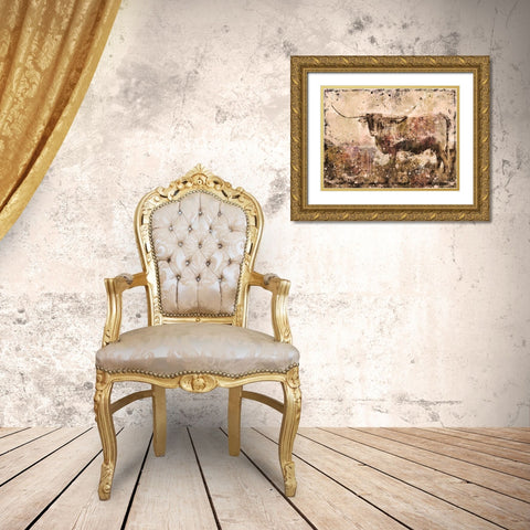 Long Horn Sepia Gold Ornate Wood Framed Art Print with Double Matting by Wiley, Marta