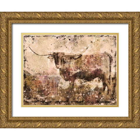 Long Horn Sepia Gold Ornate Wood Framed Art Print with Double Matting by Wiley, Marta