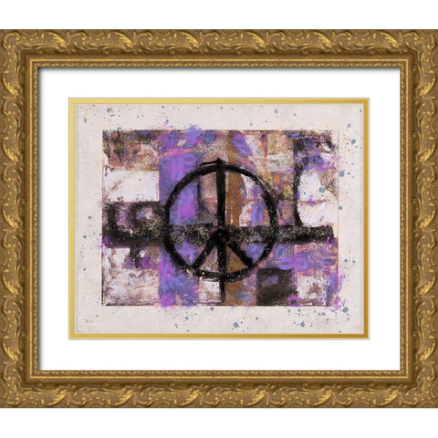 PEACE purple tint Gold Ornate Wood Framed Art Print with Double Matting by Wiley, Marta