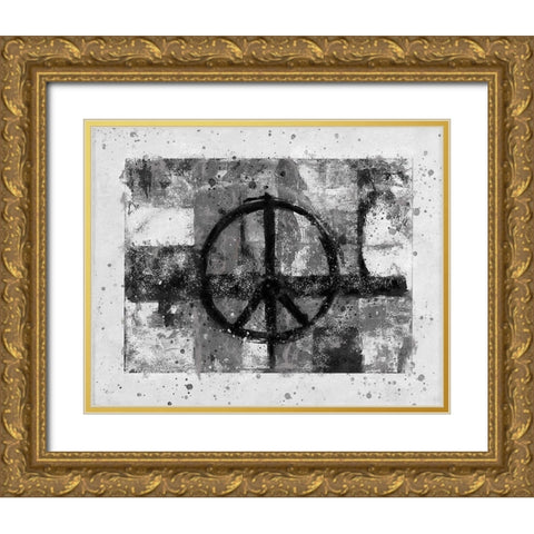 BAndW PEACE Gold Ornate Wood Framed Art Print with Double Matting by Wiley, Marta