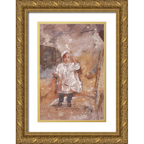 Little African Girl Gold Ornate Wood Framed Art Print with Double Matting by Wiley, Marta