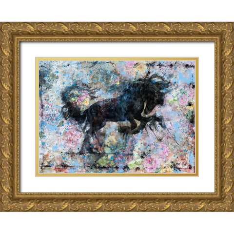 Stallion Blue Tint Gold Ornate Wood Framed Art Print with Double Matting by Wiley, Marta