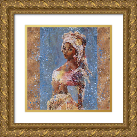 Teal African Light Gold Ornate Wood Framed Art Print with Double Matting by Wiley, Marta
