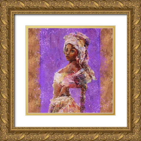 Purple African Light Gold Ornate Wood Framed Art Print with Double Matting by Wiley, Marta