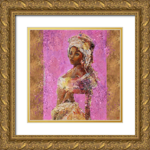 Pink African Light Gold Ornate Wood Framed Art Print with Double Matting by Wiley, Marta