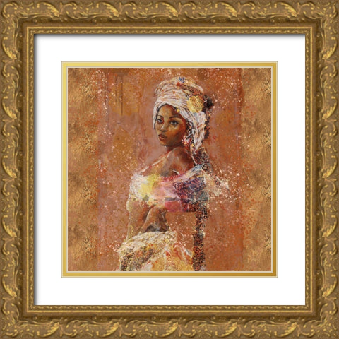 Sepia African Light Gold Ornate Wood Framed Art Print with Double Matting by Wiley, Marta