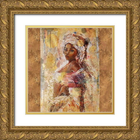 Beige African Light Gold Ornate Wood Framed Art Print with Double Matting by Wiley, Marta