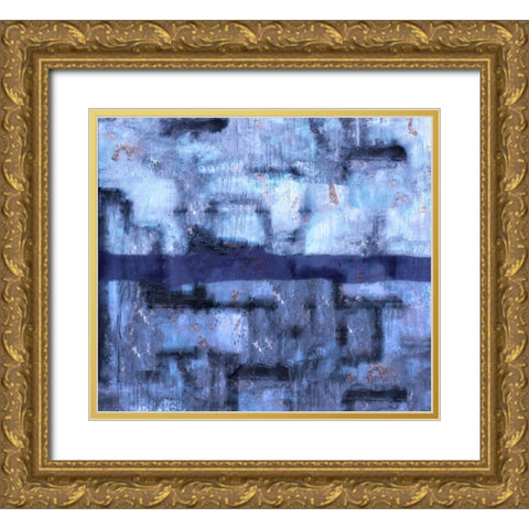 Blue Abstract XXVIIII Gold Ornate Wood Framed Art Print with Double Matting by Wiley, Marta