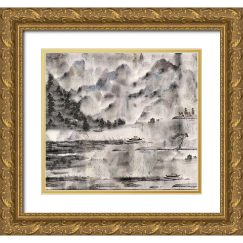 Vintage Chinese Landscape Gold Ornate Wood Framed Art Print with Double Matting by Wiley, Marta