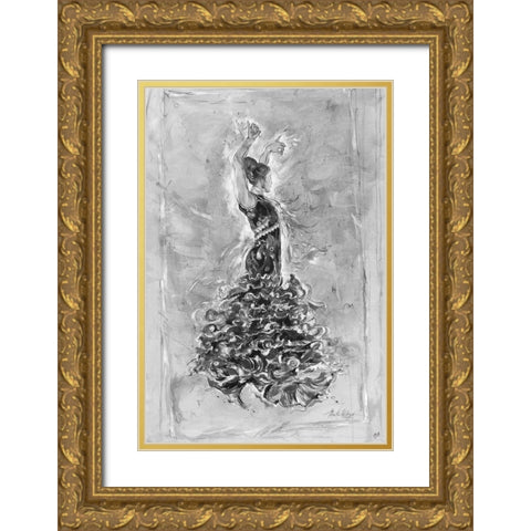 Flamenco On Linen Gold Ornate Wood Framed Art Print with Double Matting by Wiley, Marta