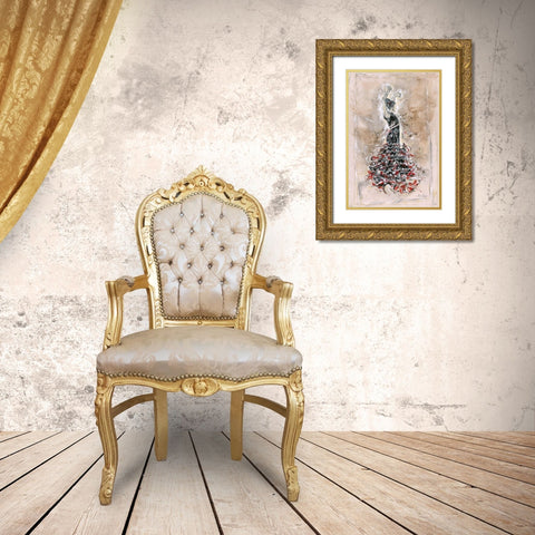 Flamenco On Linen Gold Ornate Wood Framed Art Print with Double Matting by Wiley, Marta