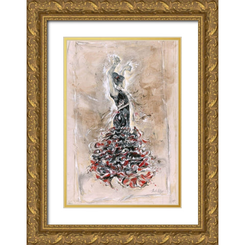 Flamenco On Linen Gold Ornate Wood Framed Art Print with Double Matting by Wiley, Marta