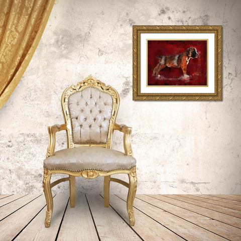 Boxer Pup Gold Ornate Wood Framed Art Print with Double Matting by Wiley, Marta