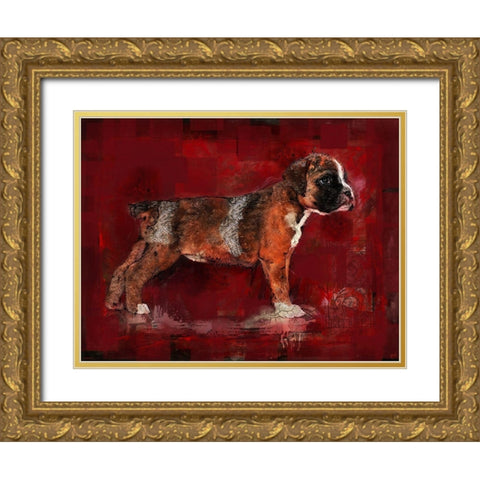 Boxer Pup Gold Ornate Wood Framed Art Print with Double Matting by Wiley, Marta