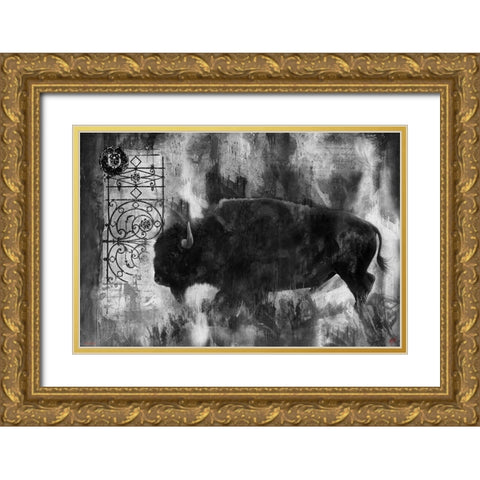 Buffalo BandW Gold Ornate Wood Framed Art Print with Double Matting by Wiley, Marta