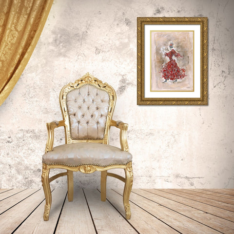 Flamenco Darker Red Gold Ornate Wood Framed Art Print with Double Matting by Wiley, Marta