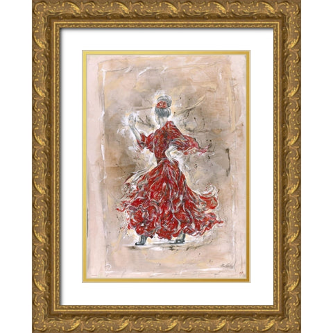 Flamenco Darker Red Gold Ornate Wood Framed Art Print with Double Matting by Wiley, Marta