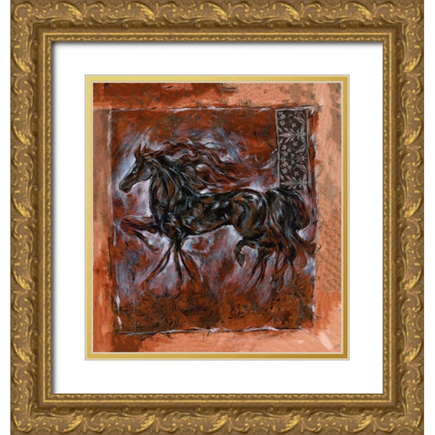 Sepia Horse Gold Ornate Wood Framed Art Print with Double Matting by Wiley, Marta