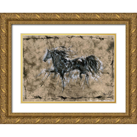 Crackle horse Gold Ornate Wood Framed Art Print with Double Matting by Wiley, Marta