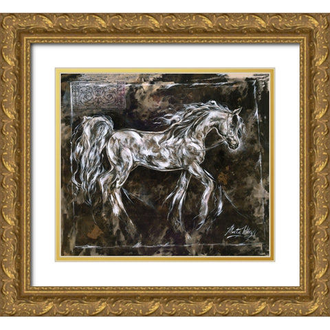 White Horse Different Border Gold Ornate Wood Framed Art Print with Double Matting by Wiley, Marta