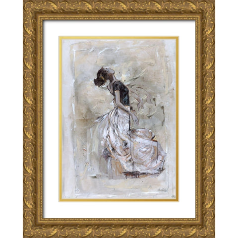Dancer On Linen Gold Ornate Wood Framed Art Print with Double Matting by Wiley, Marta