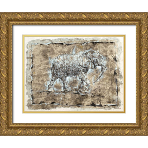 Baby Elephant Gold Ornate Wood Framed Art Print with Double Matting by Wiley, Marta